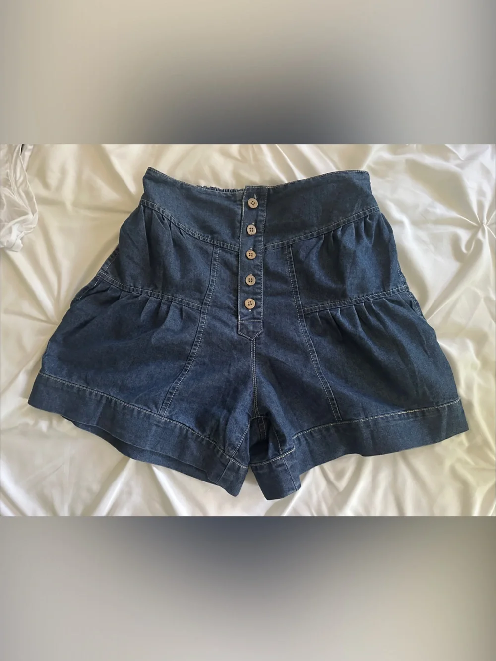 Free People Blue Denim Tiered Button-Front Shorts Size Small